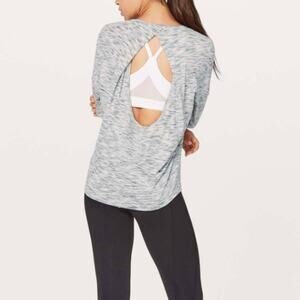 Lululemon Get Set Long Sleeve Open Back Lightweight Heathered White Grey Size 6